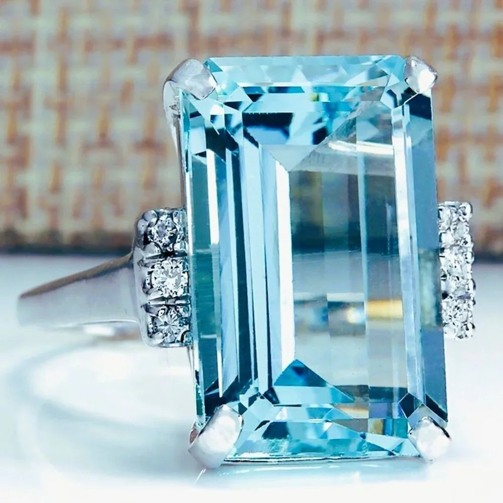 ❤️Hyperbole With Huge Dark Blue CZ Prong Setting Ring, GPMB1491-6